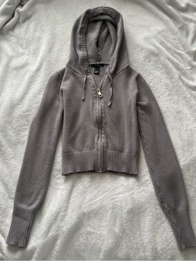 Forever 21 Gray Hooded Zip-Front Women's Sweater